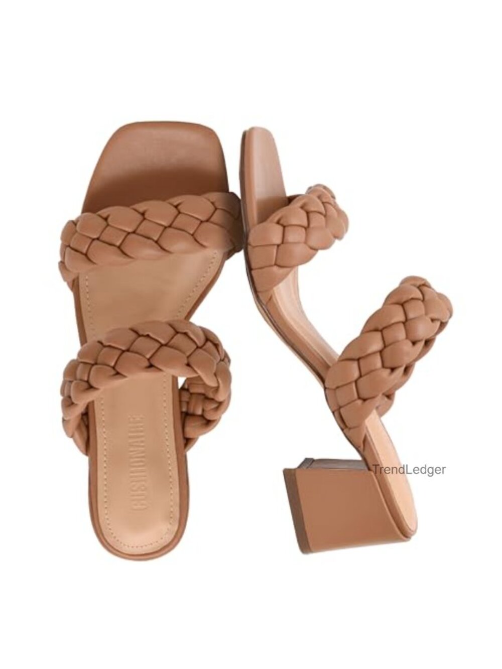 Braided Block Heel Slip-On Sandals with Memory Foam and Vegan Leather